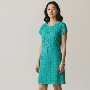 Tahari Green Lace Work Dress Short Sleeve Sheath Women’s 8